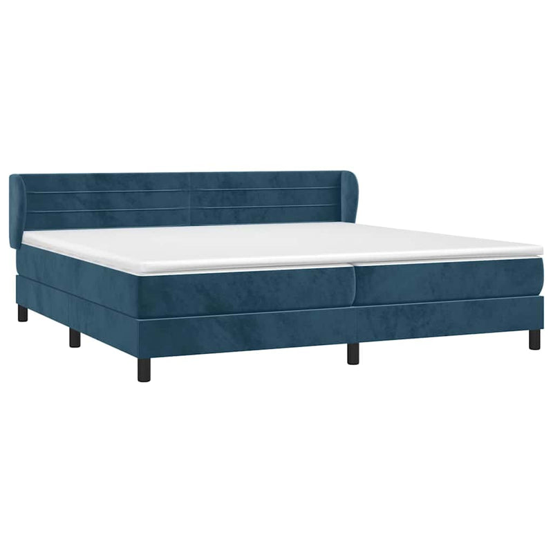 Pat box spring cu saltea, albastru închis, 200x200 cm, catifea