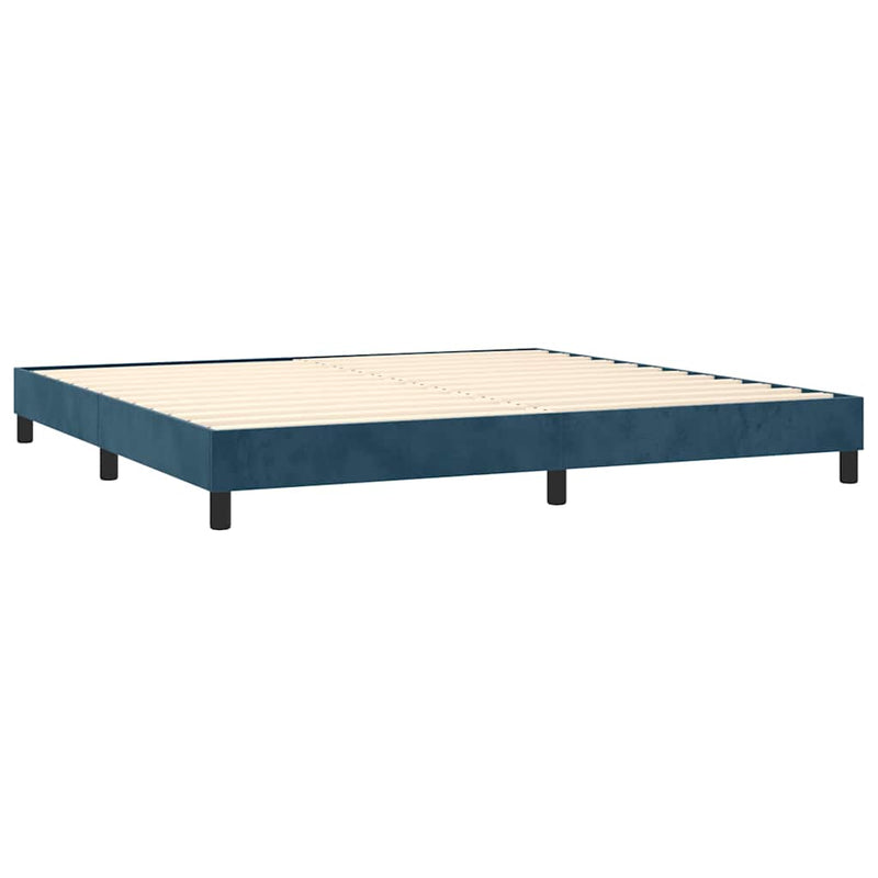 Pat box spring cu saltea, albastru închis, 200x200 cm, catifea