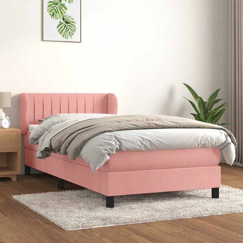 Pat box spring cu saltea, roz, 80x200 cm, catifea