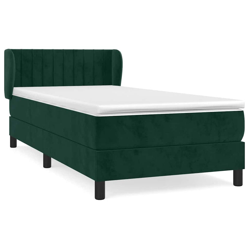 Pat box spring cu saltea, verde închis, 90x190 cm, catifea