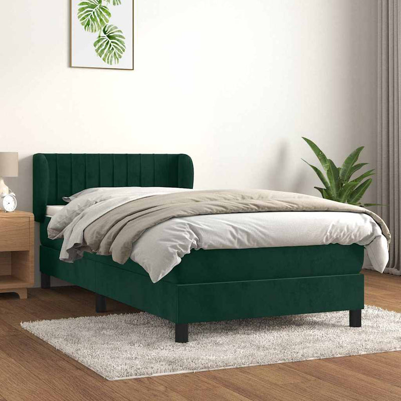 Pat box spring cu saltea, verde închis, 90x190 cm, catifea