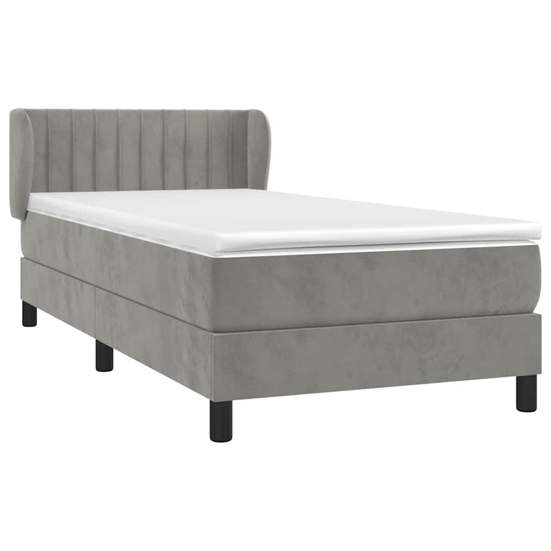 Pat box spring cu saltea, gri deschis, 100x200 cm, catifea