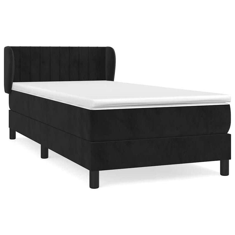 Pat box spring cu saltea, negru, 100x200 cm, catifea