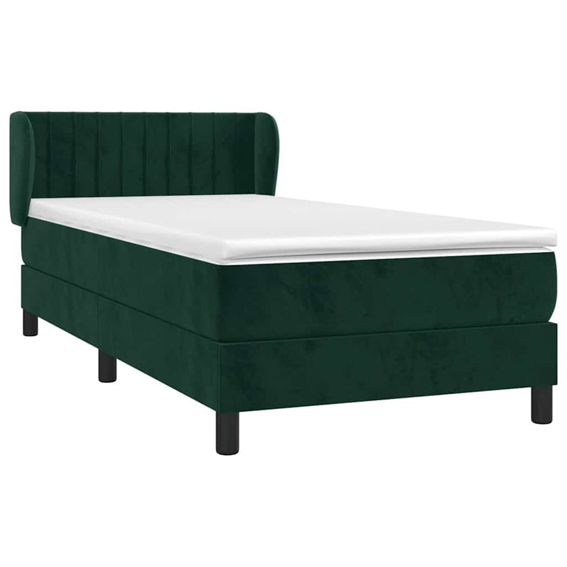 Pat box spring cu saltea, verde închis, 100x200 cm, catifea