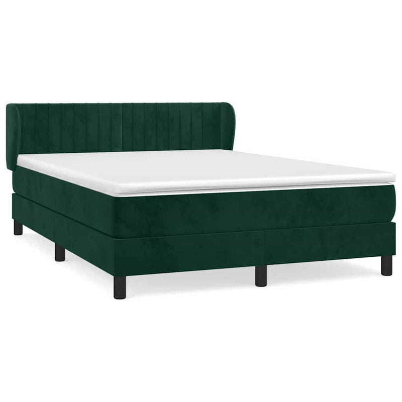 Pat box spring cu saltea, verde închis, 140x190 cm, catifea