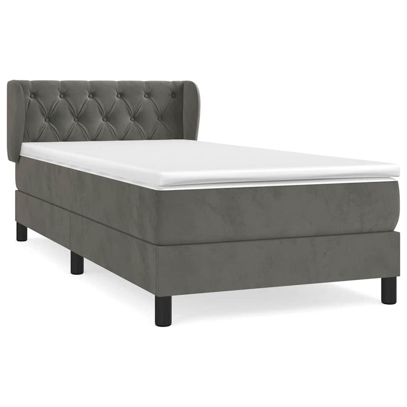 Pat box spring cu saltea, gri închis, 80x200 cm, catifea