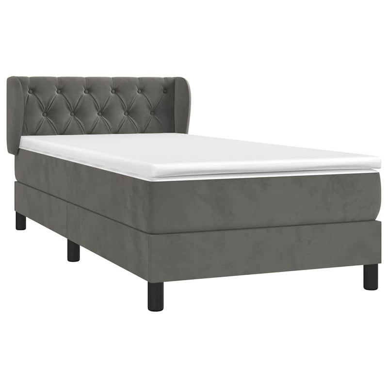 Pat box spring cu saltea, gri închis, 80x200 cm, catifea