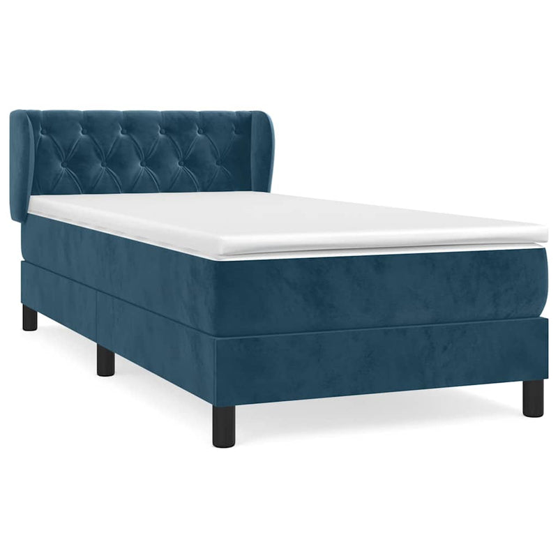 Pat box spring cu saltea, albastru închis, 80x200 cm, catifea