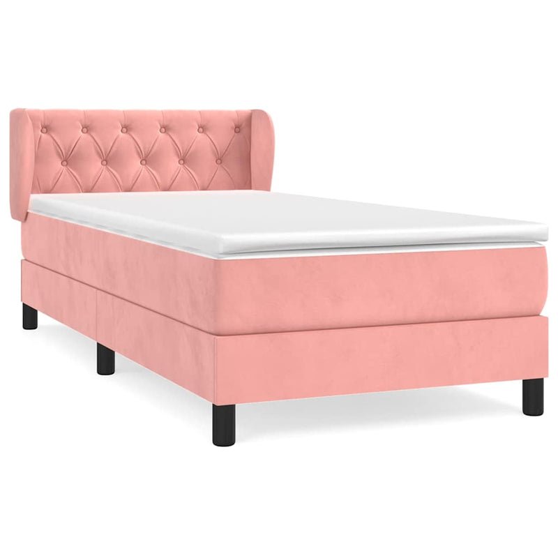 Pat box spring cu saltea, roz, 80x200 cm, catifea