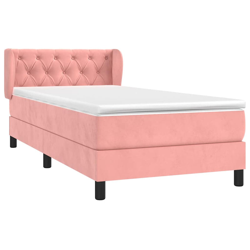 Pat box spring cu saltea, roz, 80x200 cm, catifea