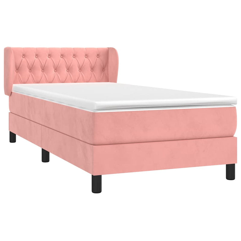 Pat box spring cu saltea, roz, 90x200 cm, catifea