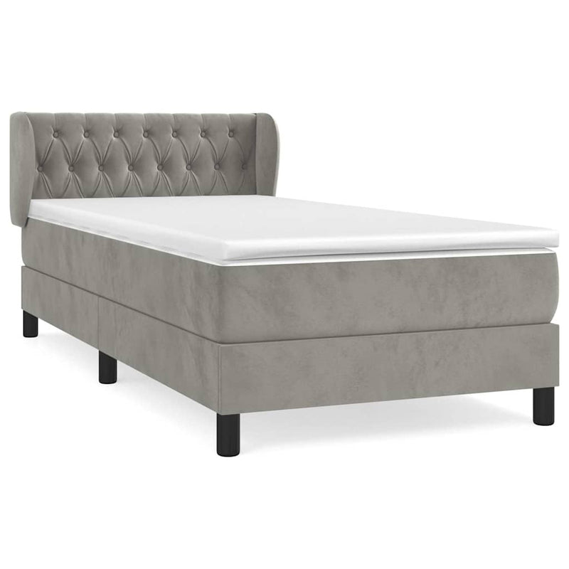 Pat box spring cu saltea, gri deschis, 100x200 cm, catifea