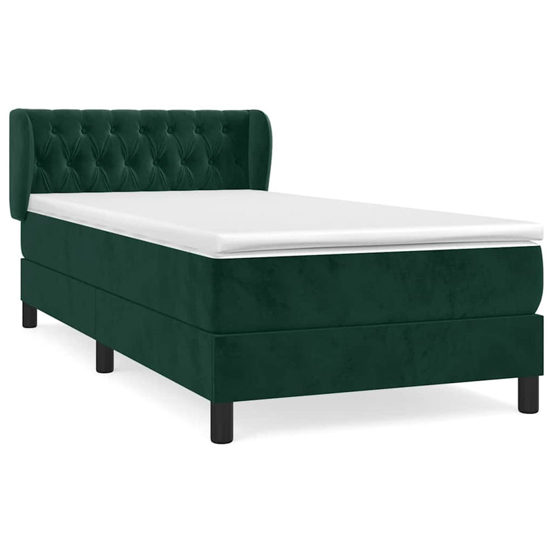 Pat box spring cu saltea, verde închis, 100x200 cm, catifea