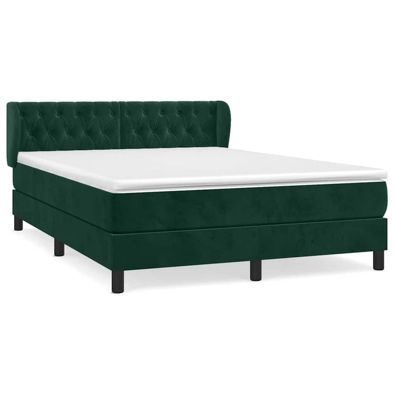 Pat box spring cu saltea, verde închis, 140x200 cm, catifea