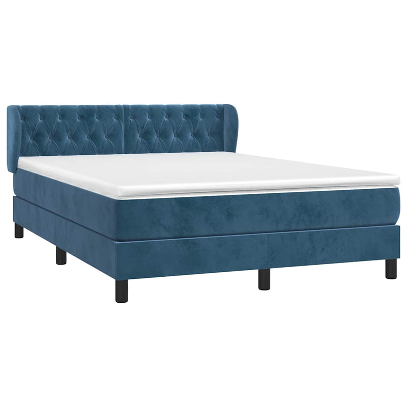 Pat box spring cu saltea, albastru închis, 140x200 cm, catifea