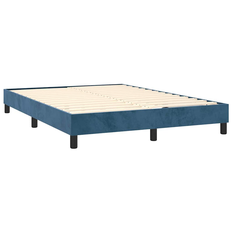 Pat box spring cu saltea, albastru închis, 140x200 cm, catifea