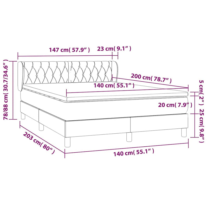 Pat box spring cu saltea, roz, 140x200 cm, catifea
