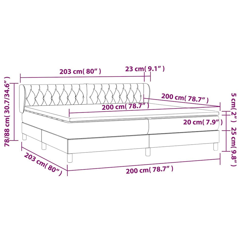 Pat box spring cu saltea, negru, 200x200 cm, catifea