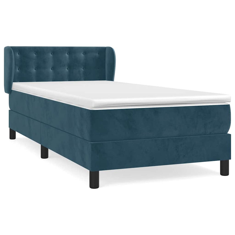 Pat box spring cu saltea, albastru închis, 80x200 cm, catifea
