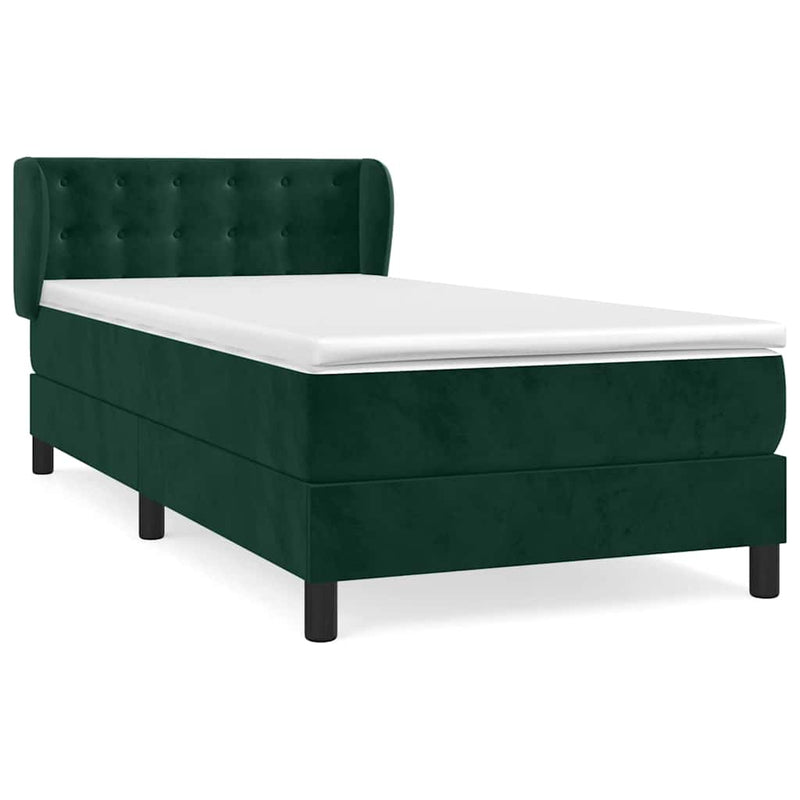 Pat box spring cu saltea, verde închis, 90x190 cm, catifea