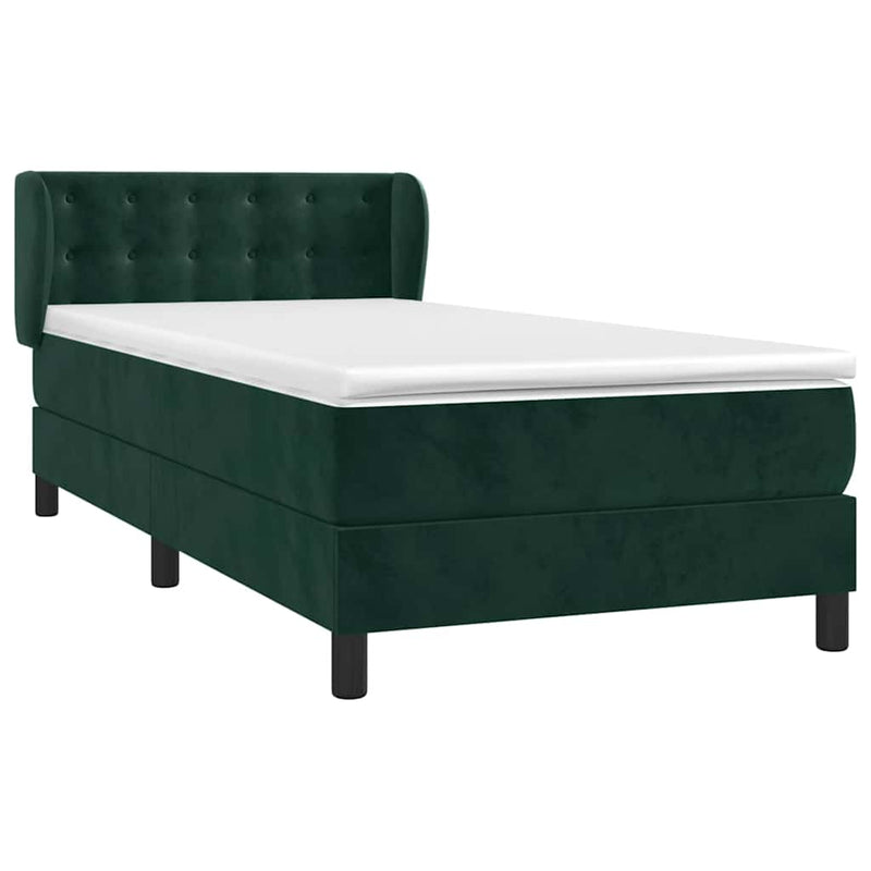 Pat box spring cu saltea, verde închis, 90x190 cm, catifea