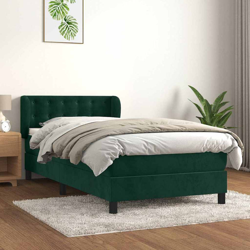 Pat box spring cu saltea, verde închis, 90x190 cm, catifea