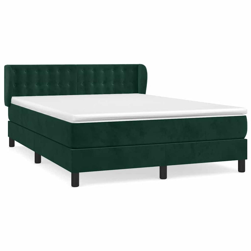 Pat box spring cu saltea, verde închis, 140x190 cm, catifea