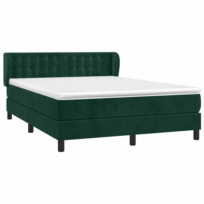 Pat box spring cu saltea, verde închis, 140x190 cm, catifea