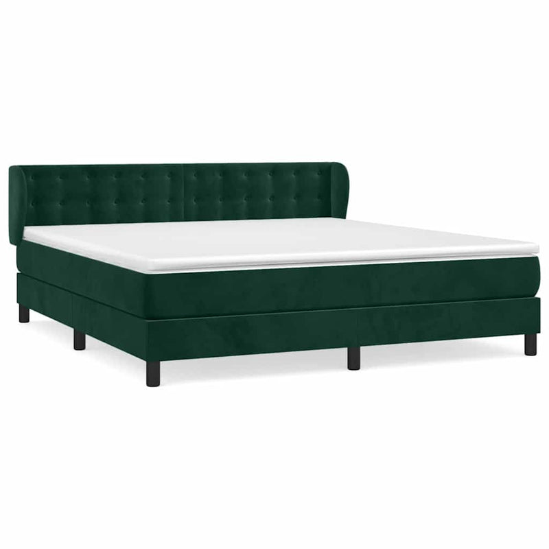 Pat box spring cu saltea, verde închis, 160x200 cm, catifea