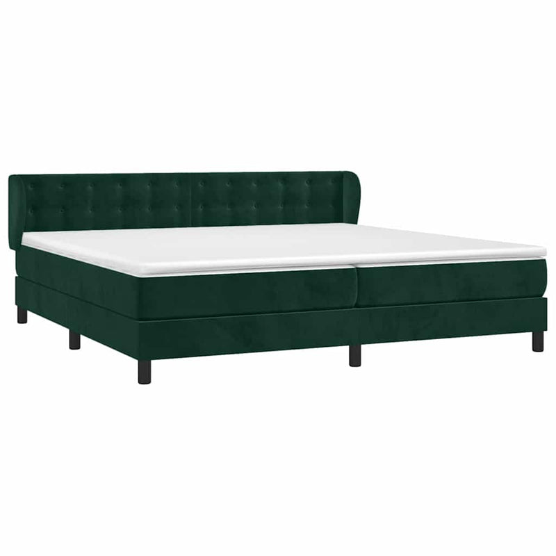 Pat box spring cu saltea, verde închis, 200x200 cm, catifea