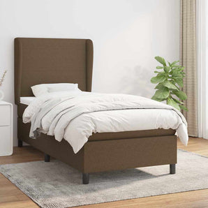 Pat box spring cu saltea, maro închis, 80x200 cm, textil