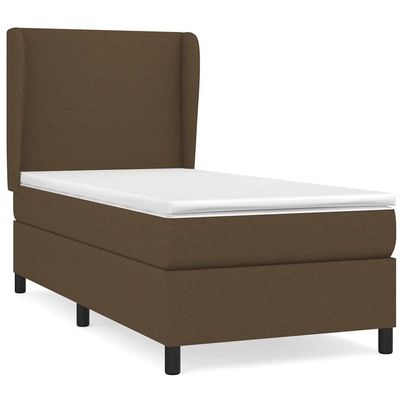 Pat box spring cu saltea, maro închis, 90x190 cm, textil