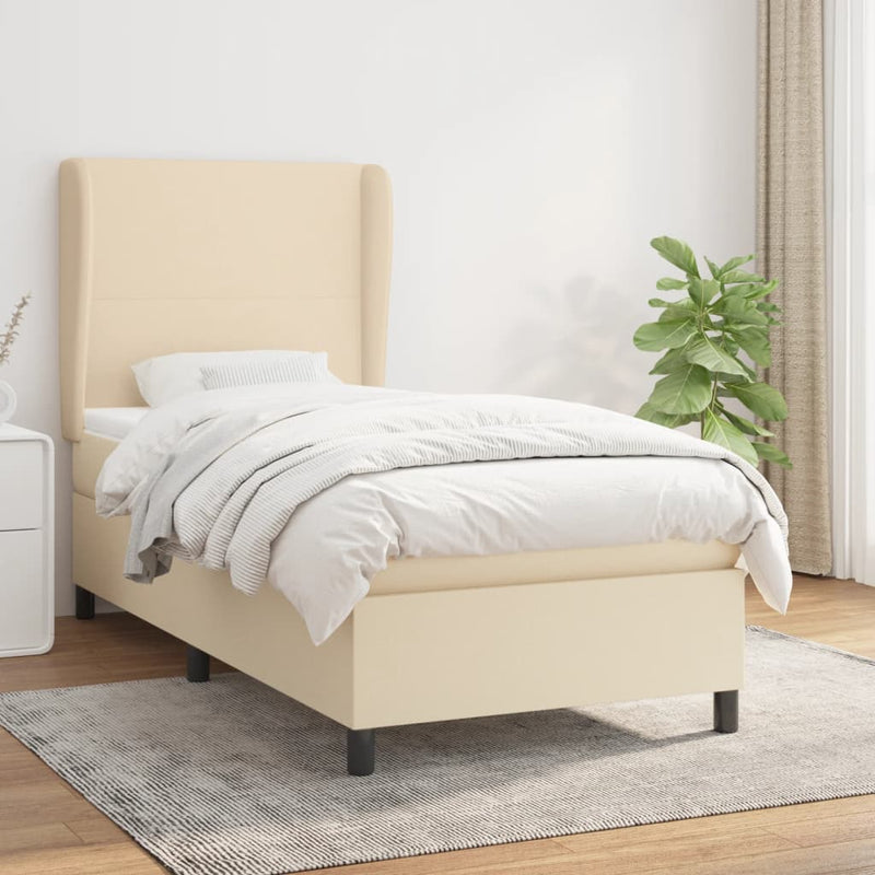 Pat box spring cu saltea, crem, 90x200 cm, textil