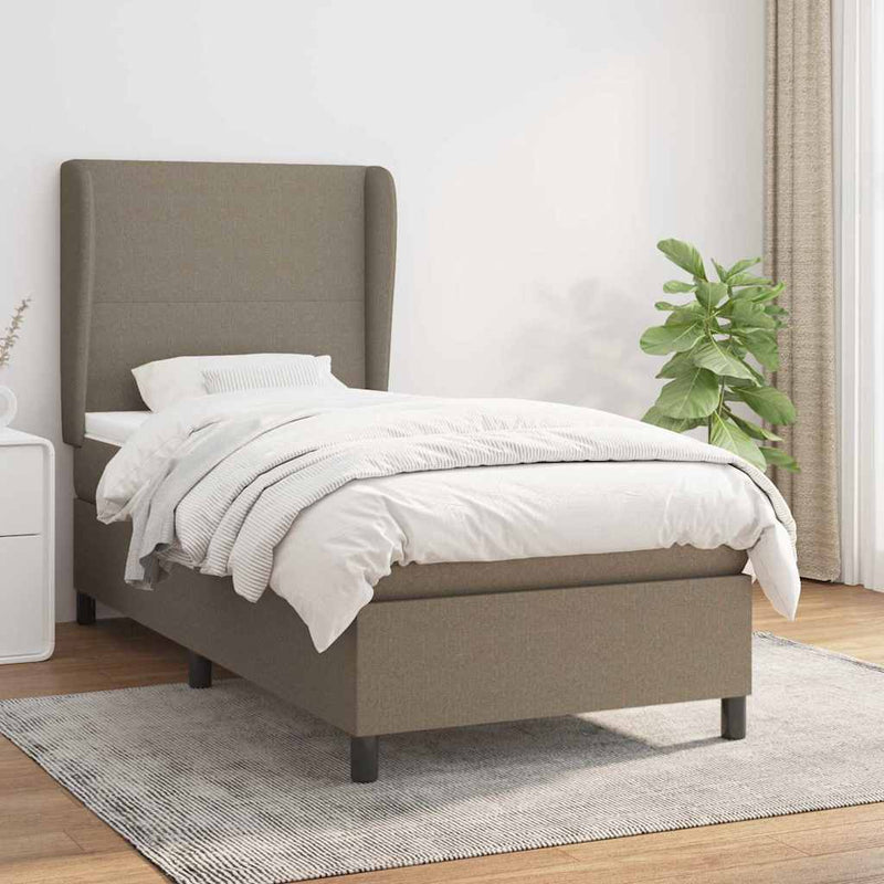 Pat box spring cu saltea, gri taupe, 100x200 cm, textil