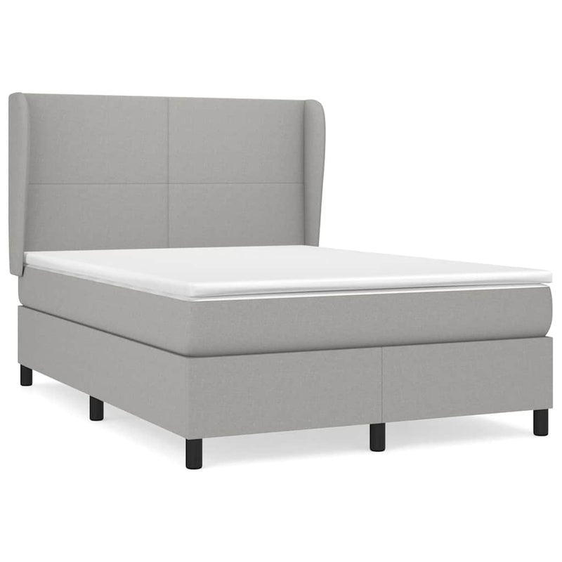 Pat box spring cu saltea, gri deschis, 140x190 cm, textil
