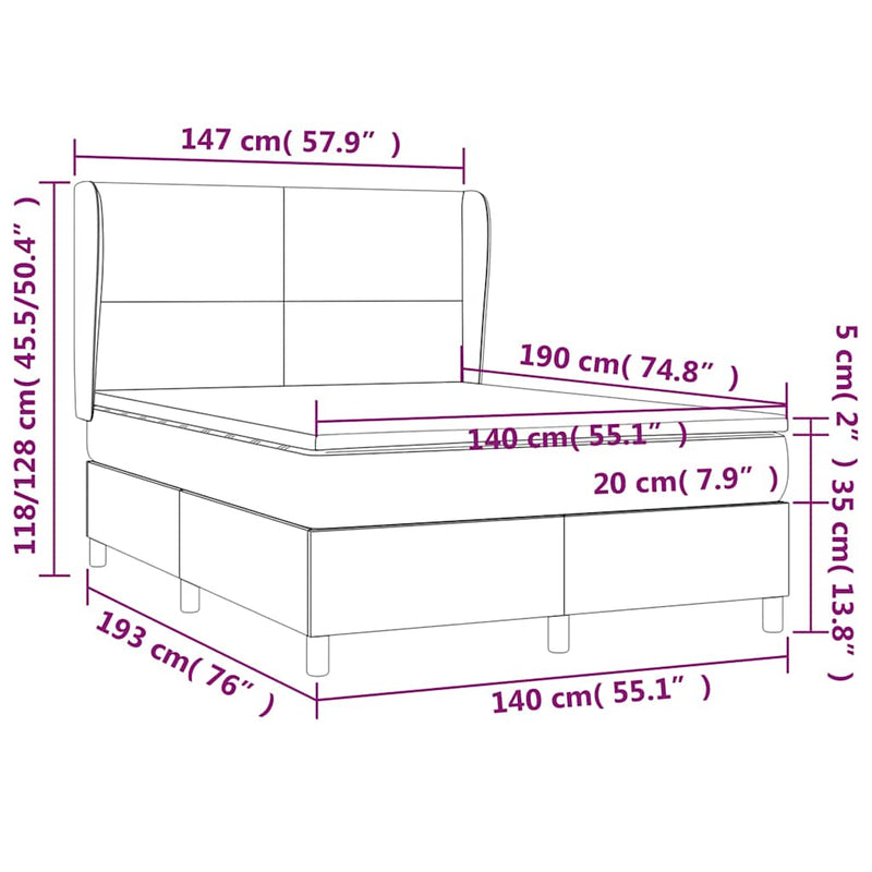 Pat box spring cu saltea, gri deschis, 140x190 cm, textil