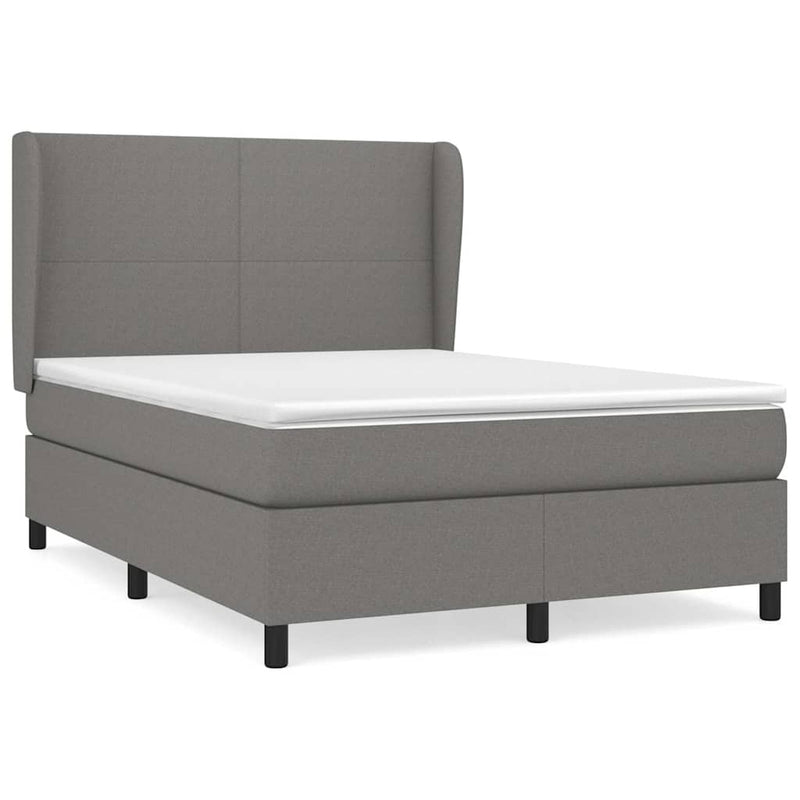 Pat box spring cu saltea, gri închis, 140x190 cm, textil