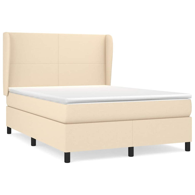 Pat box spring cu saltea, crem, 140x200 cm, textil