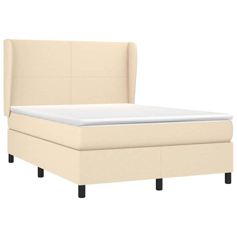 Pat box spring cu saltea, crem, 140x200 cm, textil