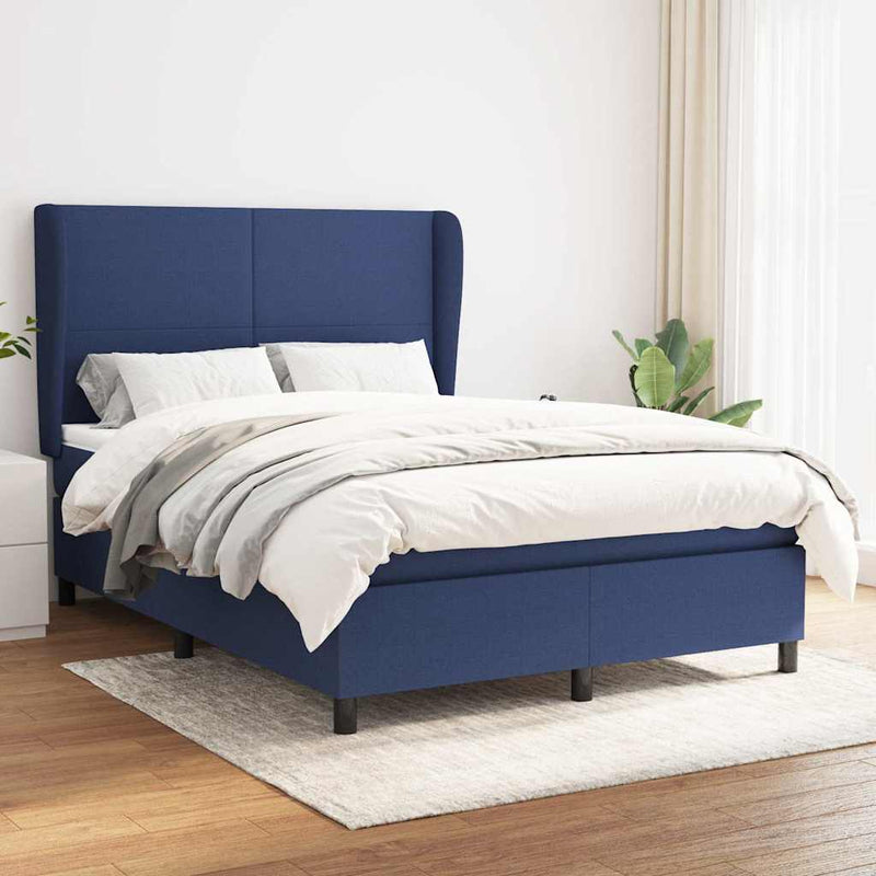 Pat box spring cu saltea, albastru, 140x200 cm, textil