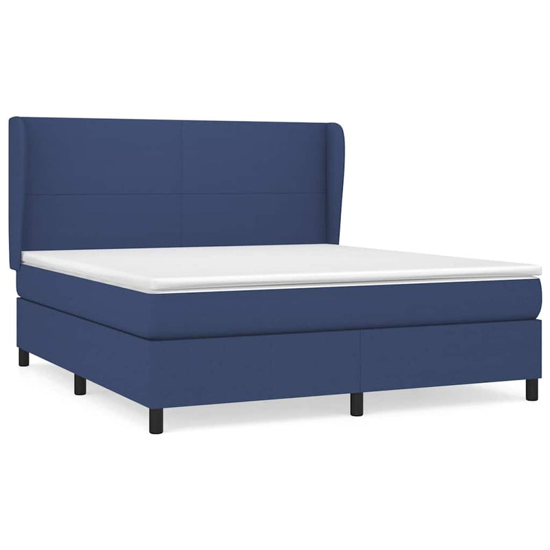 Pat box spring cu saltea, albastru, 180x200 cm, material textil