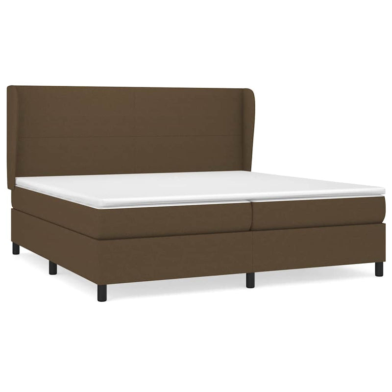 Pat box spring cu saltea, maro închis, 200x200 cm, textil