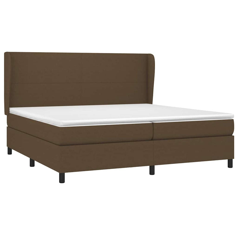 Pat box spring cu saltea, maro închis, 200x200 cm, textil