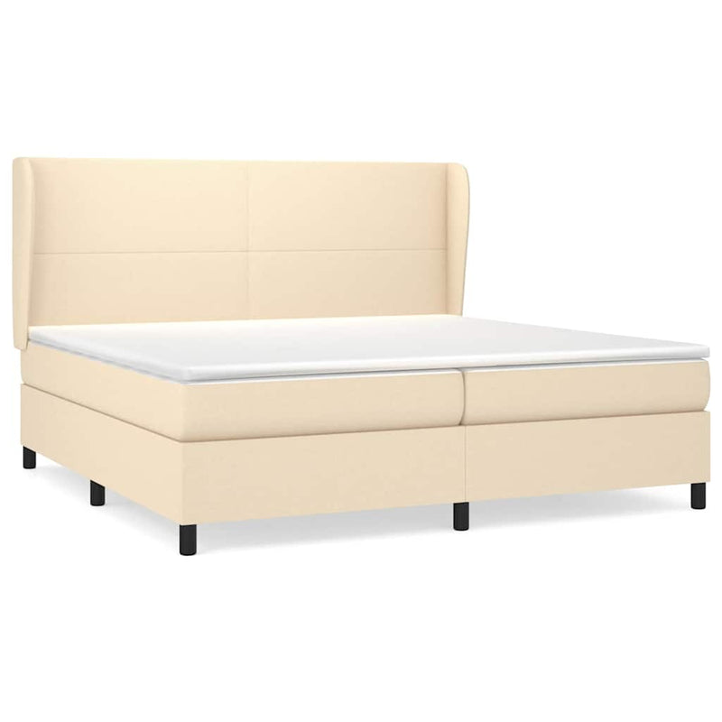 Pat box spring cu saltea, crem, 200x200 cm, textil