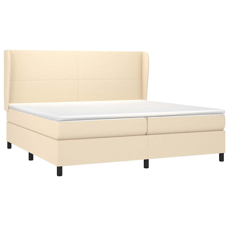 Pat box spring cu saltea, crem, 200x200 cm, textil