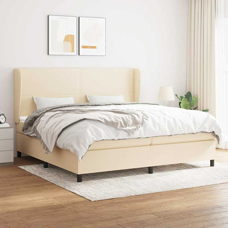 Pat box spring cu saltea, crem, 200x200 cm, textil