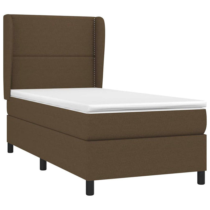 Pat box spring cu saltea, maro închis, 90x190 cm, textil