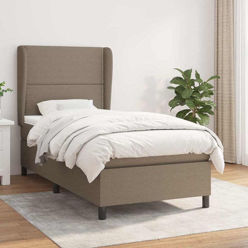 Pat box spring cu saltea, gri taupe, 90x190 cm, textil