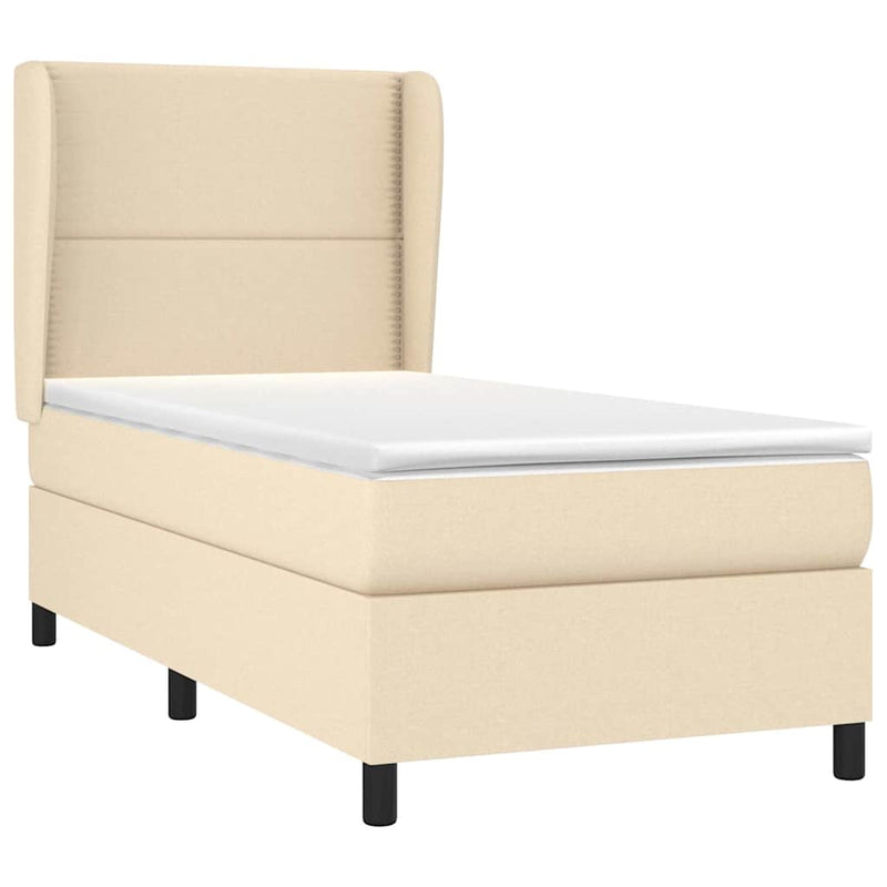 Pat box spring cu saltea, crem, 90x190 cm, textil