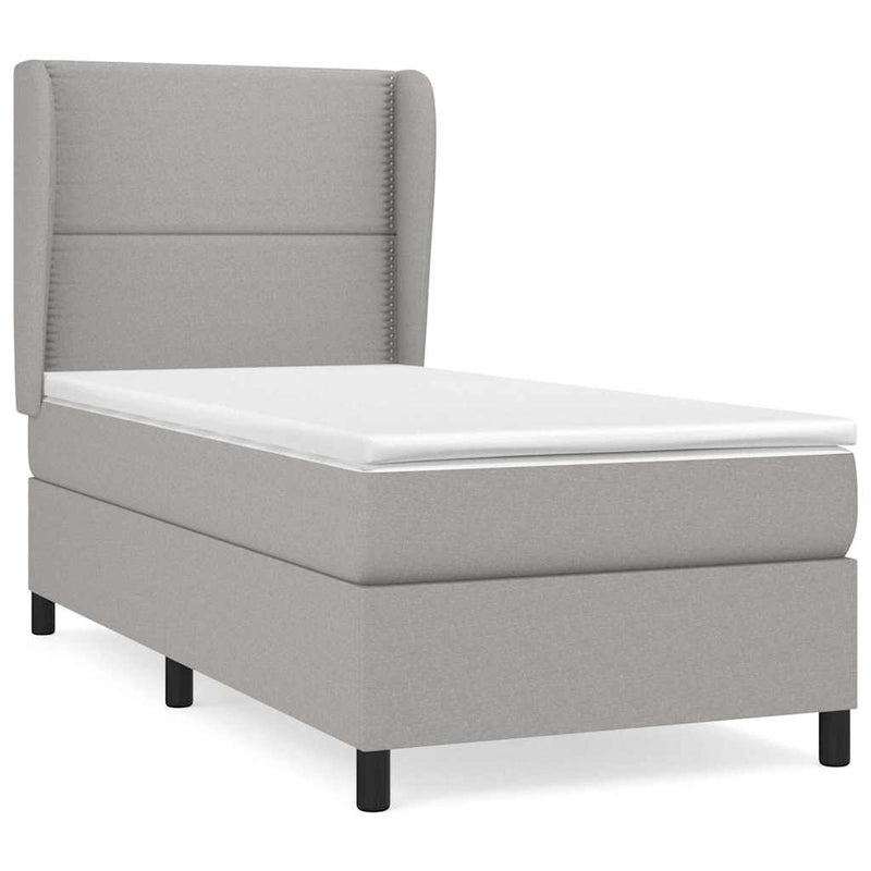 Pat box spring cu saltea, gri deschis, 90x200 cm, textil